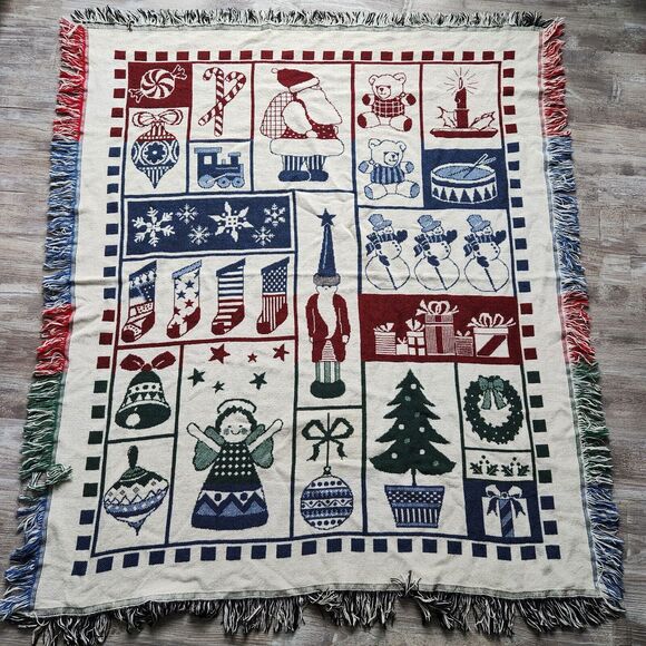 Coming Home Holiday Throw Blanket Tapestry Christmas Ornament Santa Decor Fringe - Picture 1 of 9